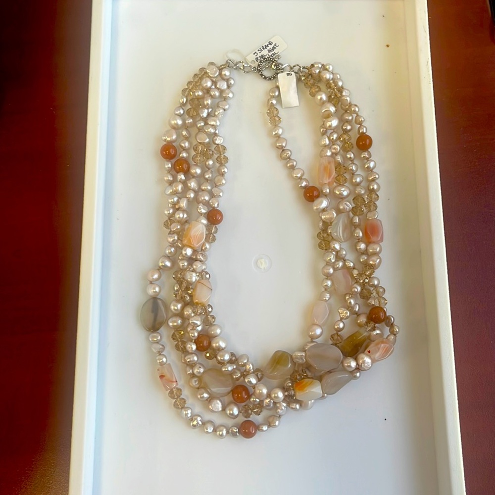 5 Strand Pearl, Agate Crystal Necklace